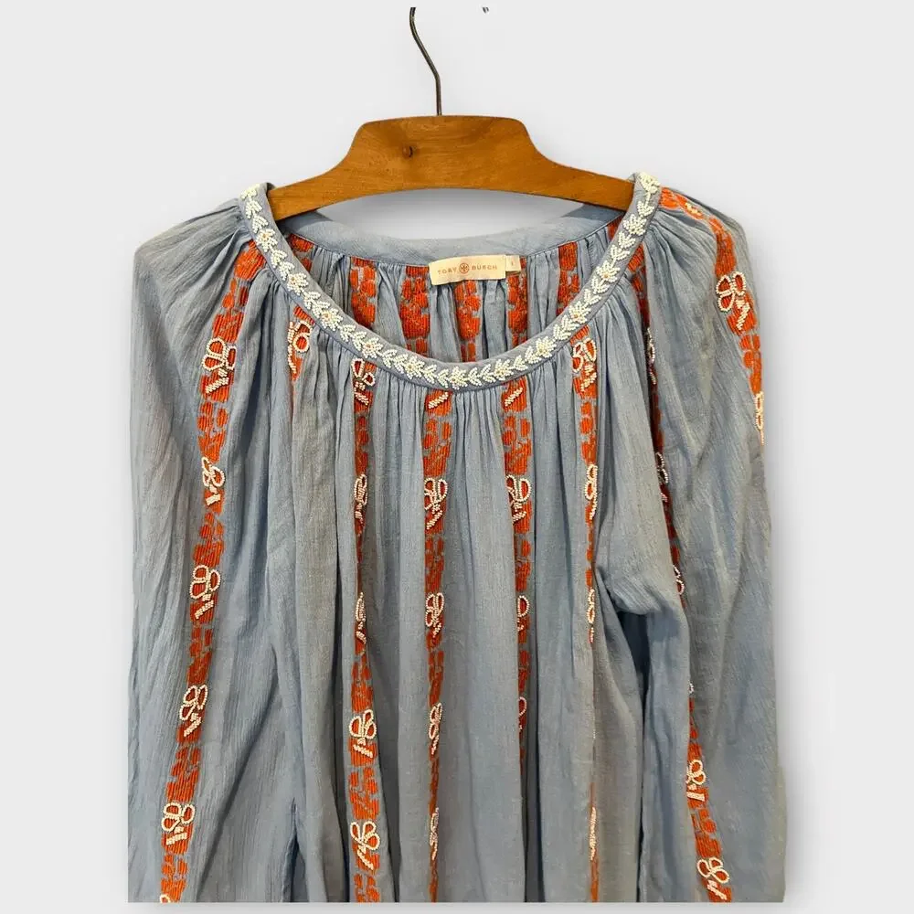 NEW Tory Burch Alexandria Beaded Peasant Top Size 8
